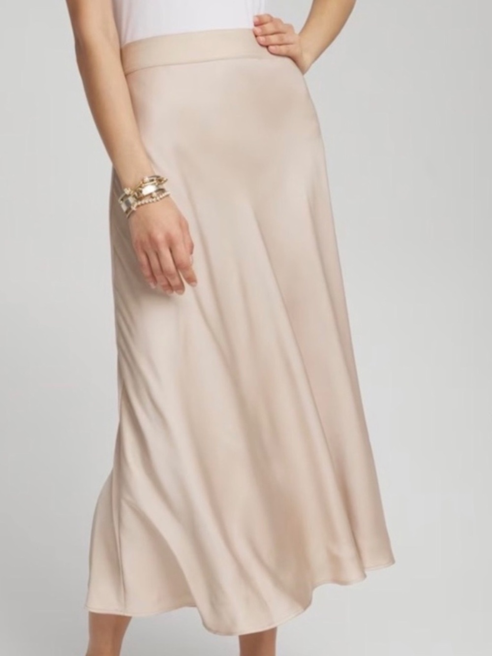 Chico’s Champagne Satin A-Line Maxi Skirt Size 6